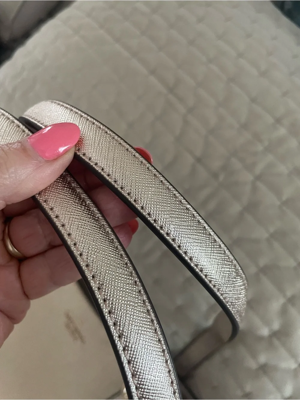 kate spade Metallic Champagne Glitter Tote with Cherry Charm